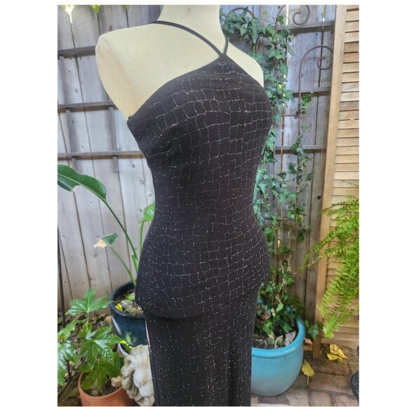 Cache Vintage Early 2000's Long Fitted Black Sparkle Dress - Picture 1 of 8
